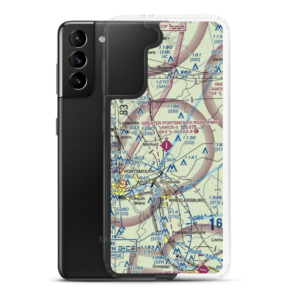 Greater Portsmouth Regional Airport (PMH) VFR Sectional Samsung Case Samsung Galaxy S21 Plus model shown