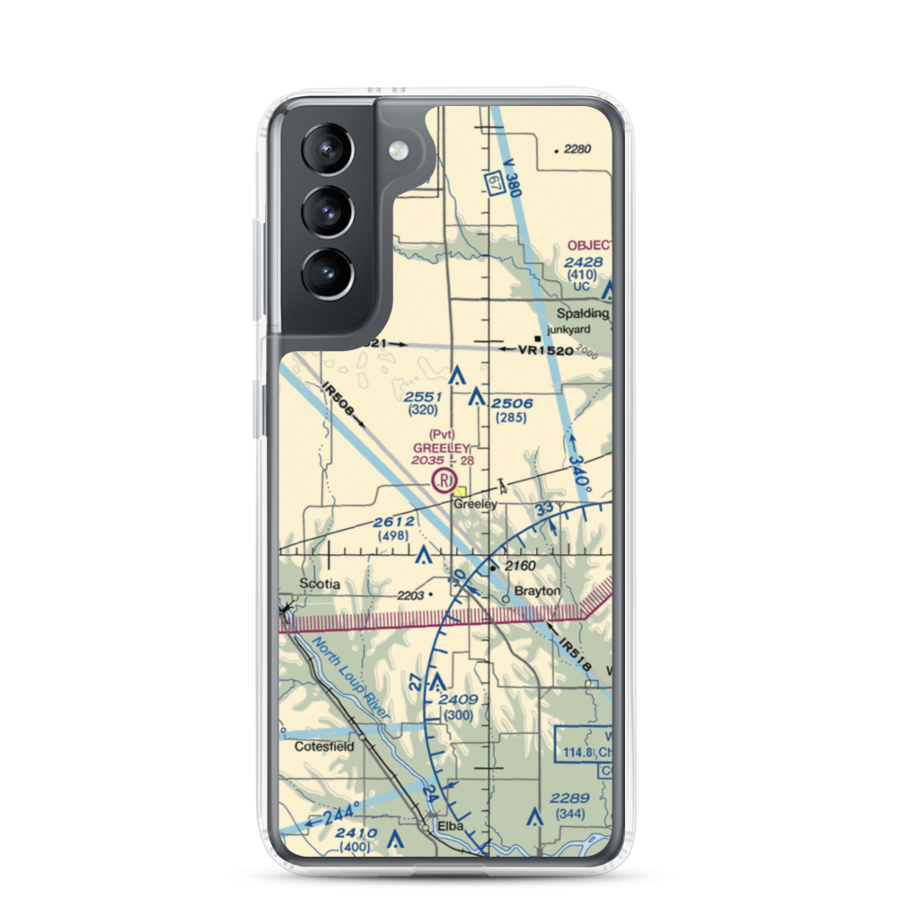 Greeley Municipal Airport (NE46) VFR Sectional Samsung Case Samsung Galaxy S21 model shown