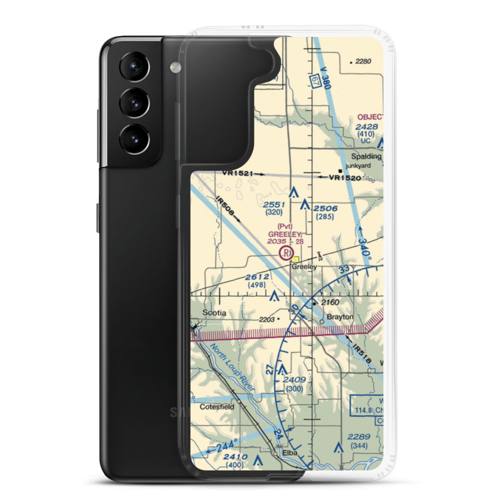 Greeley Municipal Airport (NE46) VFR Sectional Samsung Case Samsung Galaxy S21 Plus model shown