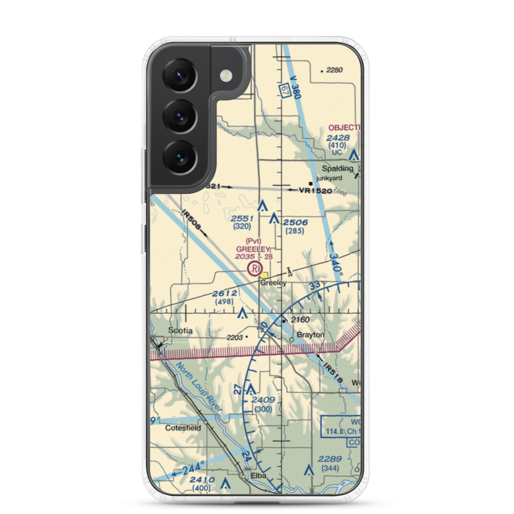 Greeley Municipal Airport (NE46) VFR Sectional Samsung Case Samsung Galaxy S22 Plus model shown
