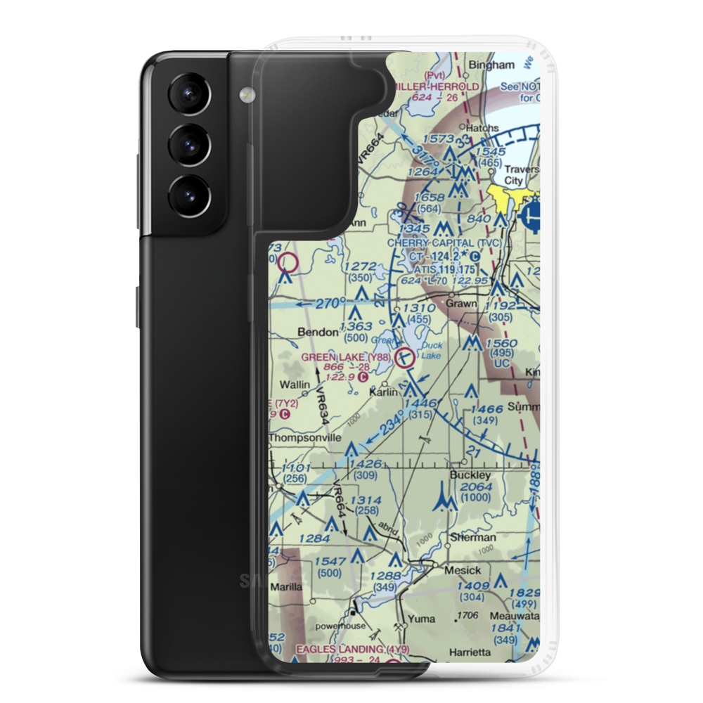 Green Lake Airport (Y88) VFR Sectional Samsung Case Samsung Galaxy S21 Plus model shown
