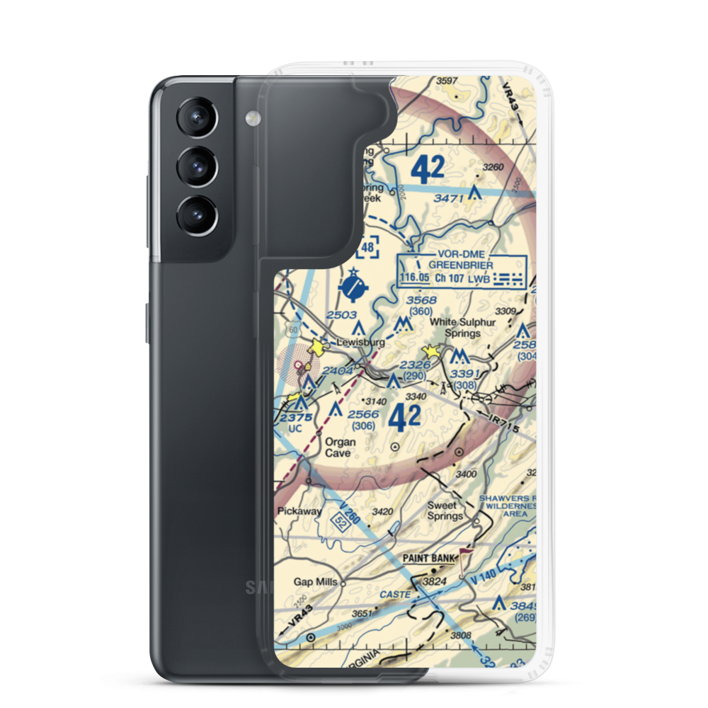 Greenbrier Airport (SSU) VFR Sectional Samsung Case Samsung Galaxy S21 model shown