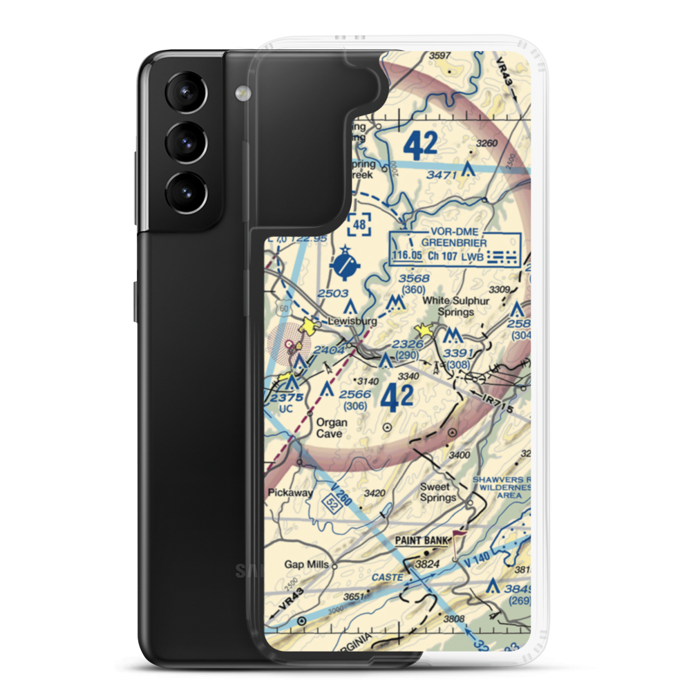Greenbrier Airport (SSU) VFR Sectional Samsung Case Samsung Galaxy S21 Plus model shown