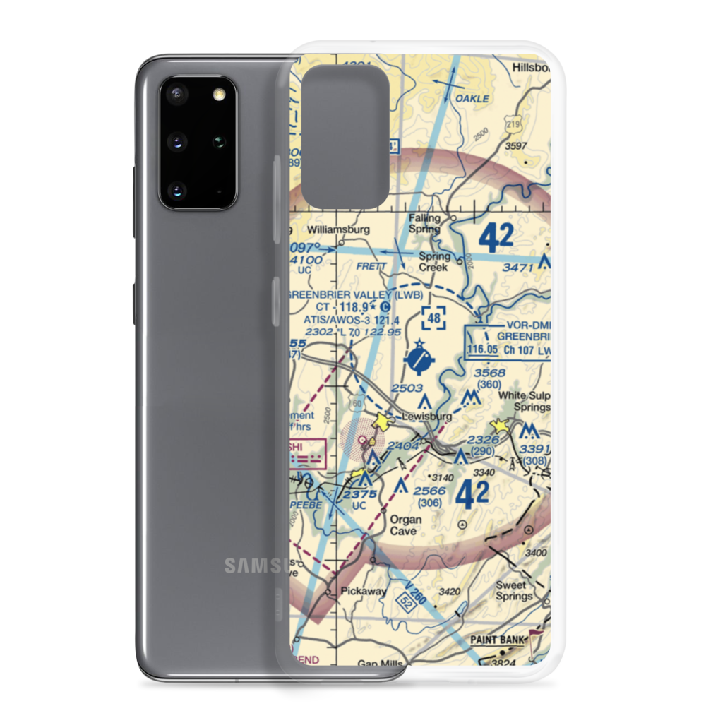 Greenbrier Valley Airport (LWB) VFR Sectional Samsung Case Samsung Galaxy S20 Plus model shown