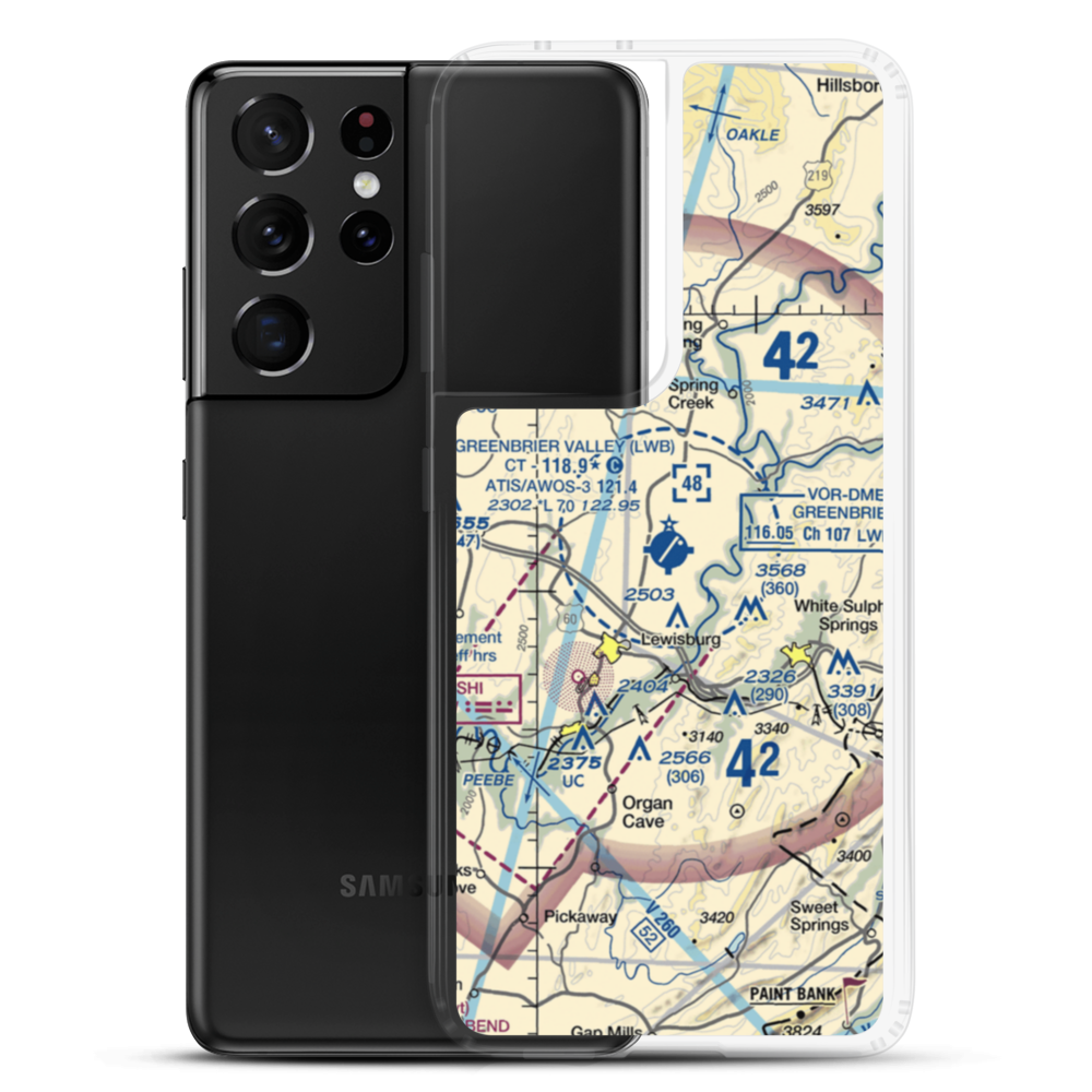 Greenbrier Valley Airport (LWB) VFR Sectional Samsung Case Samsung Galaxy S21 Ultra model shown