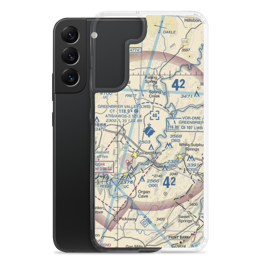 Greenbrier Valley Airport (LWB) VFR Sectional Samsung Case Samsung Galaxy S22 Plus model shown
