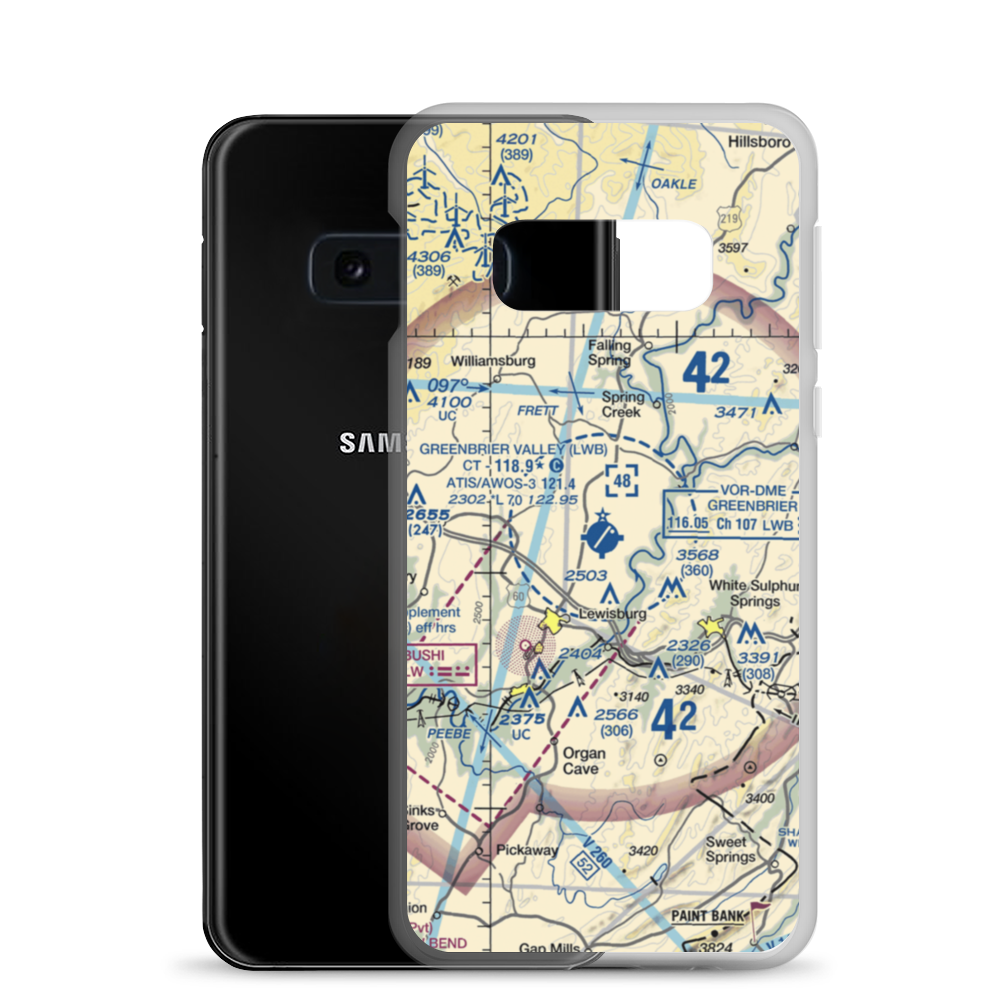 Greenbrier Valley Airport (LWB) VFR Sectional Samsung Case Samsung Galaxy S10e model shown