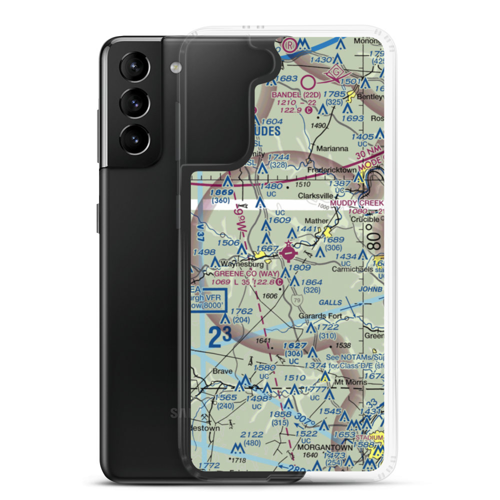 Greene County Airport (WAY) VFR Sectional Samsung Case Samsung Galaxy S21 Plus model shown