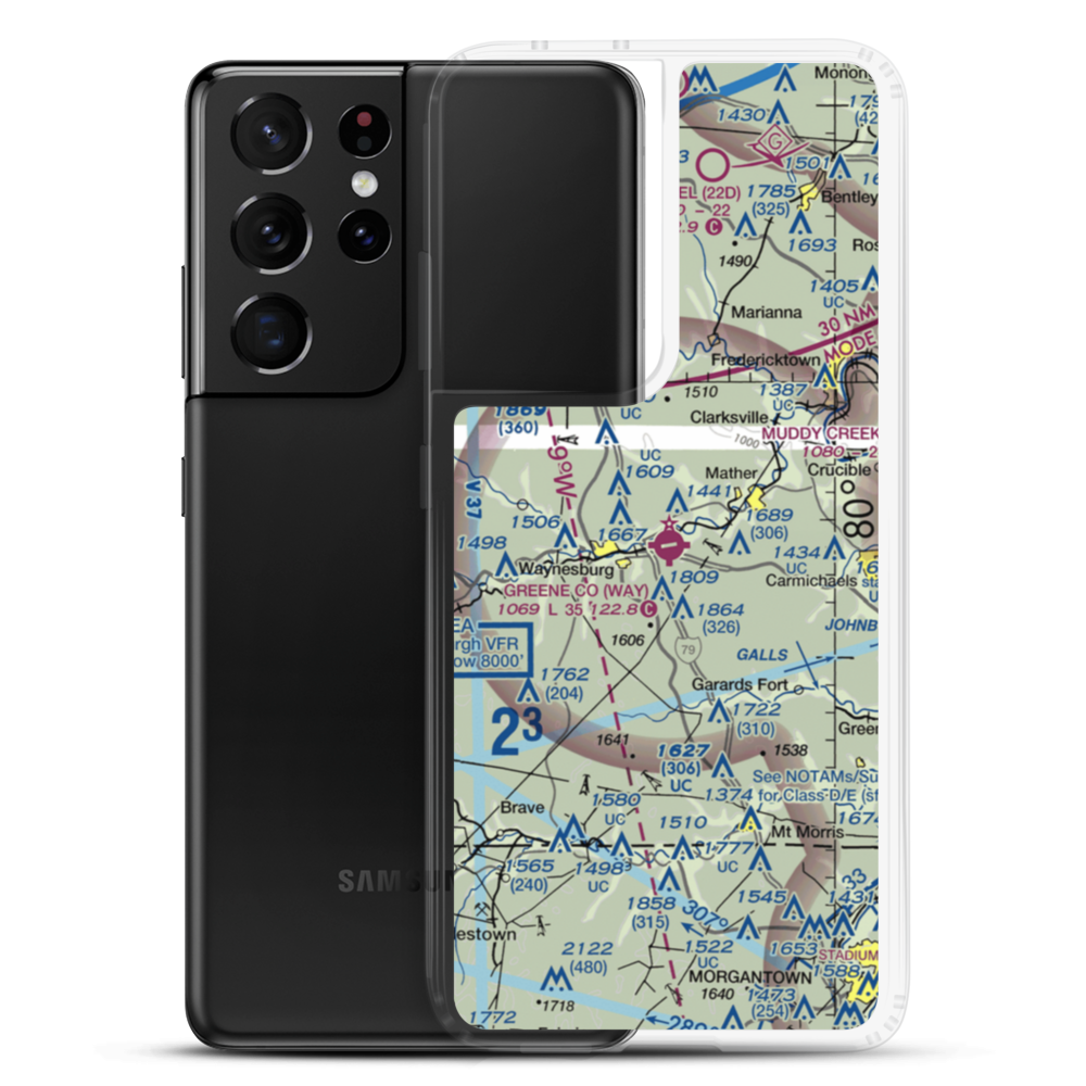 Greene County Airport (WAY) VFR Sectional Samsung Case Samsung Galaxy S21 Ultra model shown