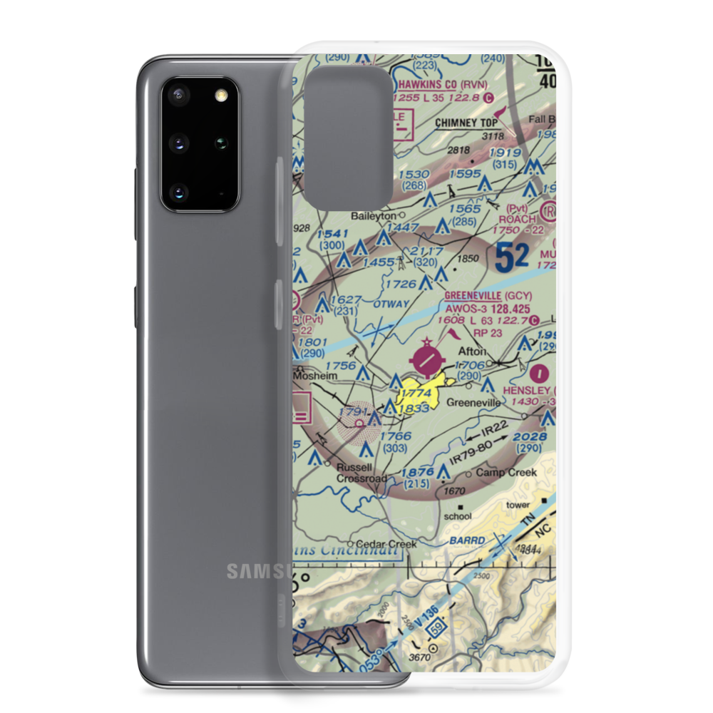 Greeneville-Greene County Municipal Airport (GCY) VFR Sectional Samsung Case Samsung Galaxy S20 Plus model shown