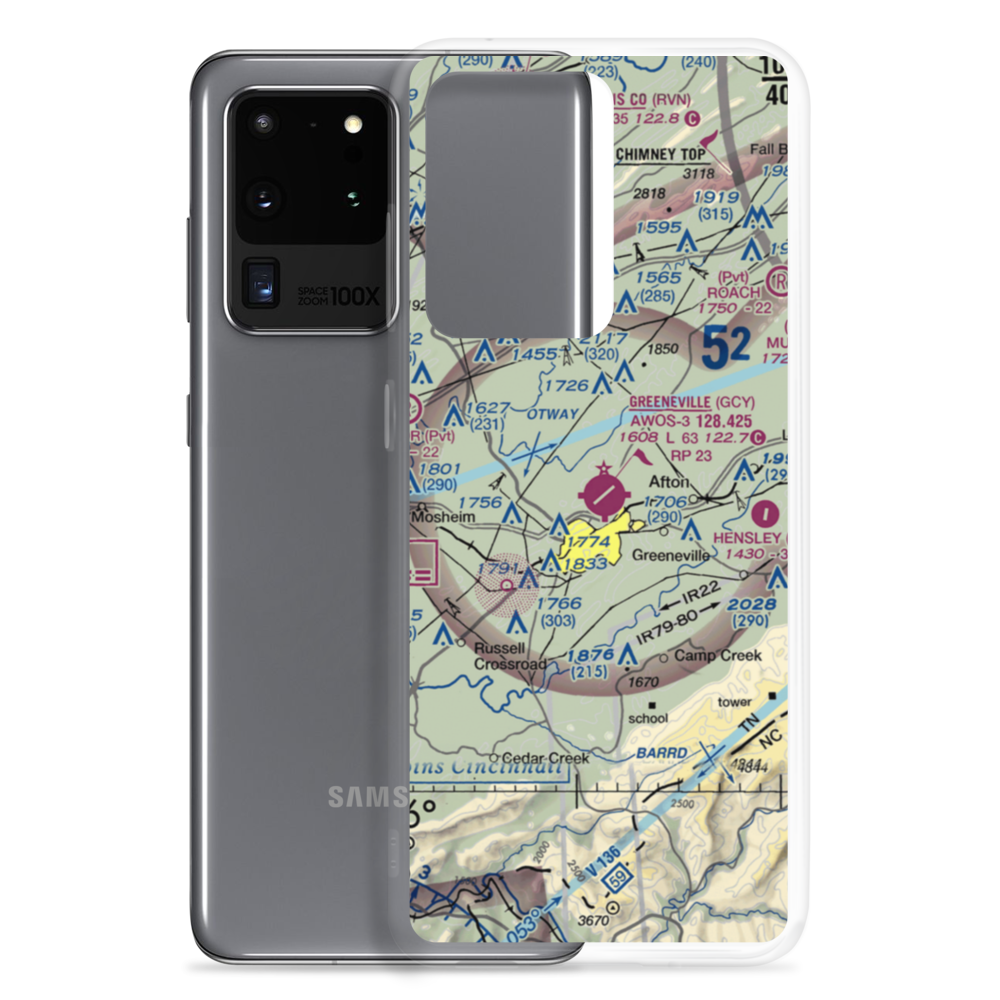 Greeneville-Greene County Municipal Airport (GCY) VFR Sectional Samsung Case Samsung Galaxy S20 Ultra model shown