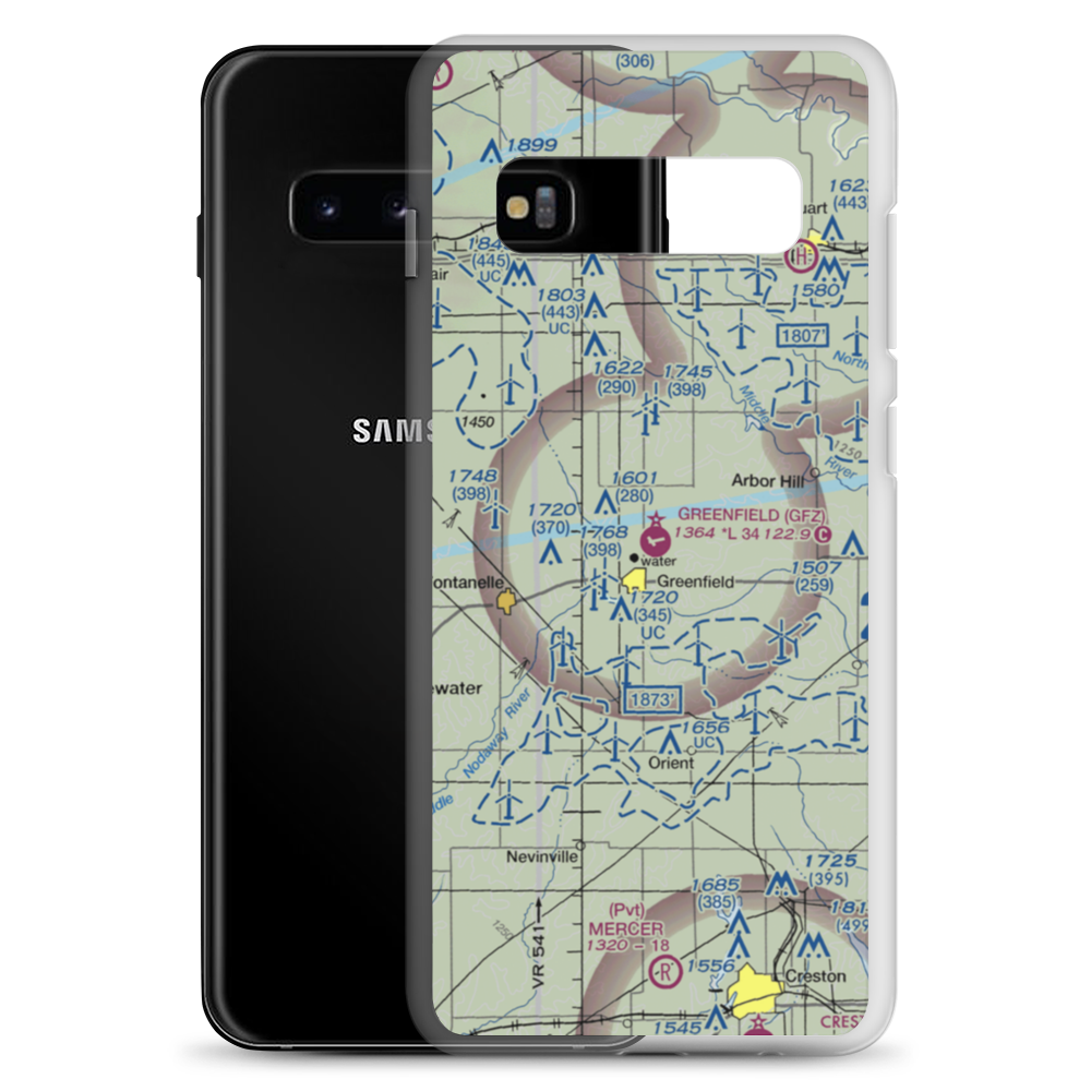 Greenfield Municipal Airport (GFZ) VFR Sectional Samsung Case Samsung Galaxy S10+ model shown