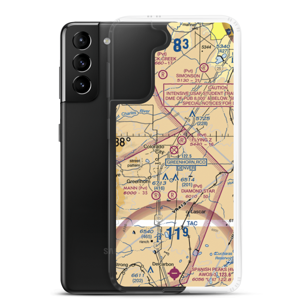 Greenhorn Valley Airport (CO22) VFR Sectional Samsung Case Samsung Galaxy S21 Plus model shown