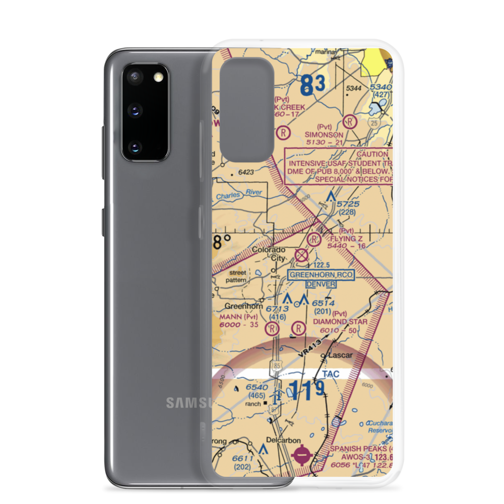 Greenhorn Valley Airport (CO22) VFR Sectional Samsung Case Samsung Galaxy S20 model shown