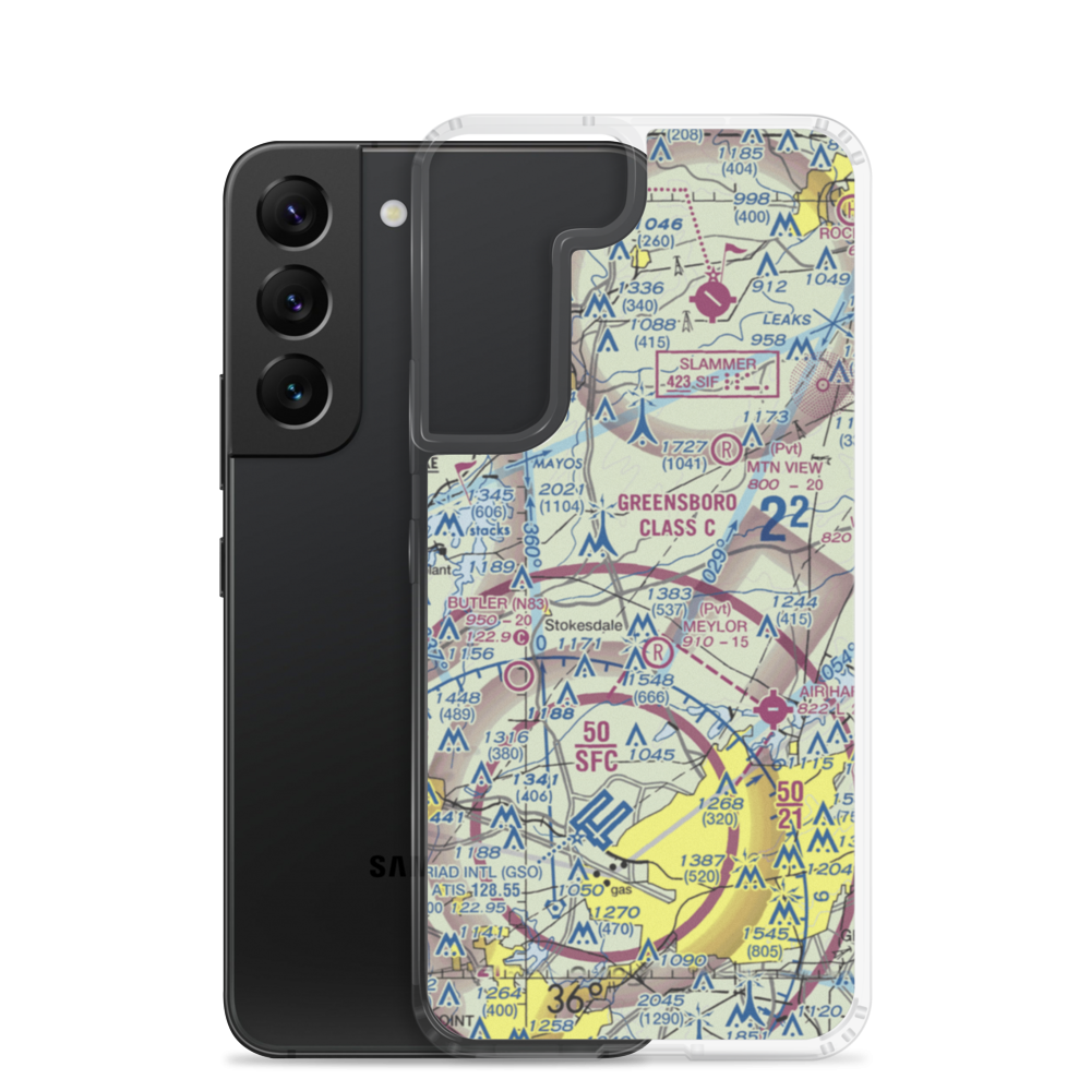 Greensboro North Airport (36NC) VFR Sectional Samsung Case Samsung Galaxy S22 model shown