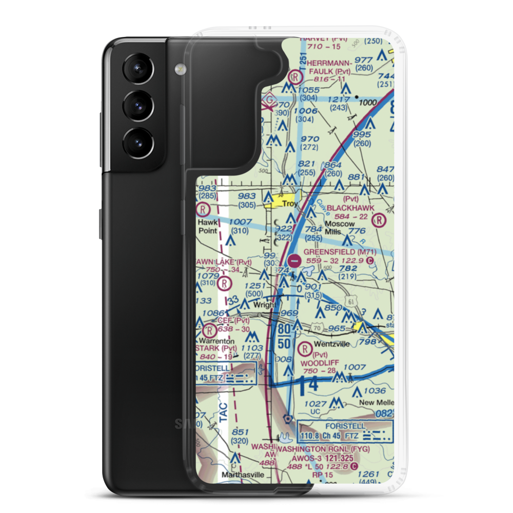 Greensfield Airport (M71) VFR Sectional Samsung Case Samsung Galaxy S21 Plus model shown