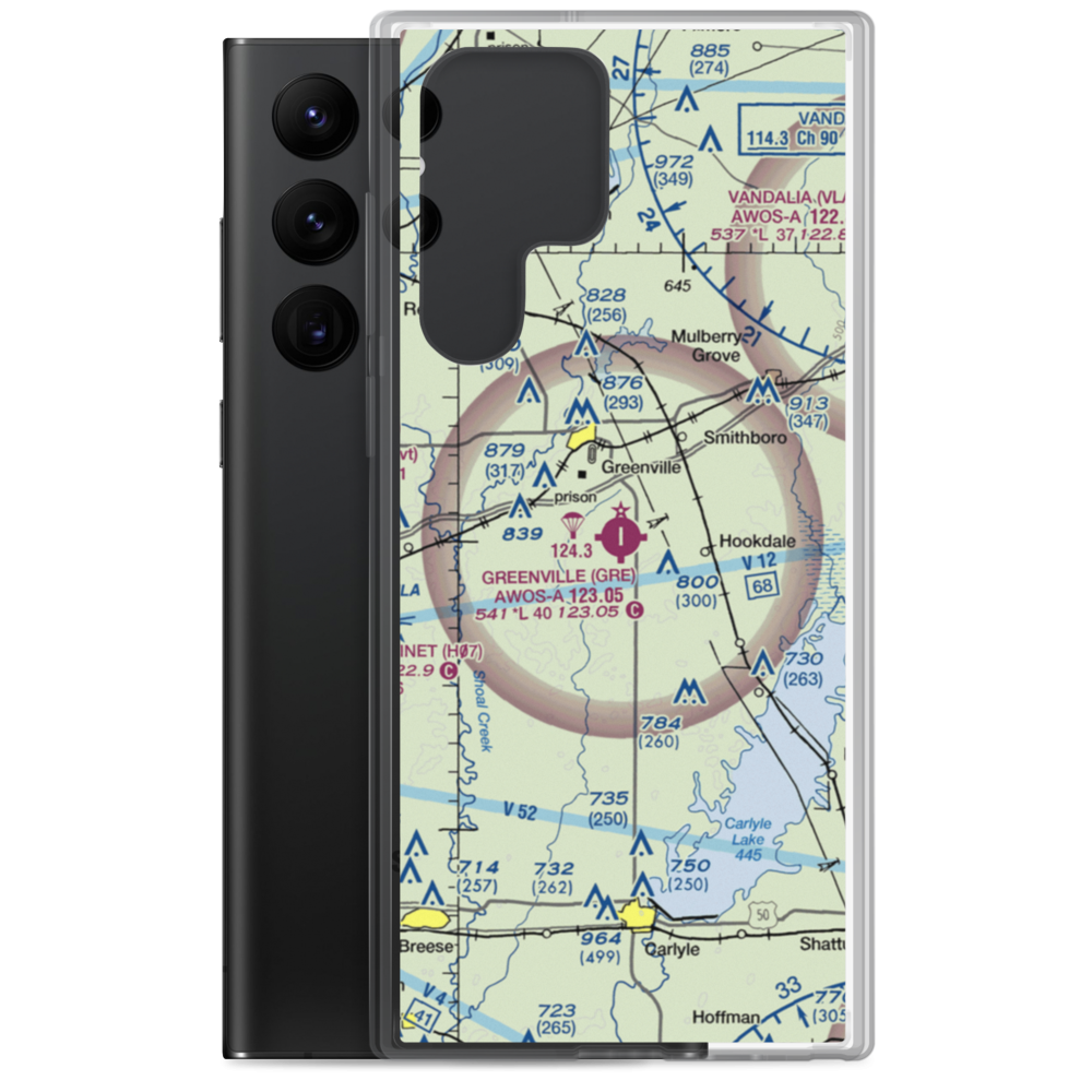 Greenville Airport (GRE) VFR Sectional Samsung Case Samsung Galaxy S22 Ultra model shown