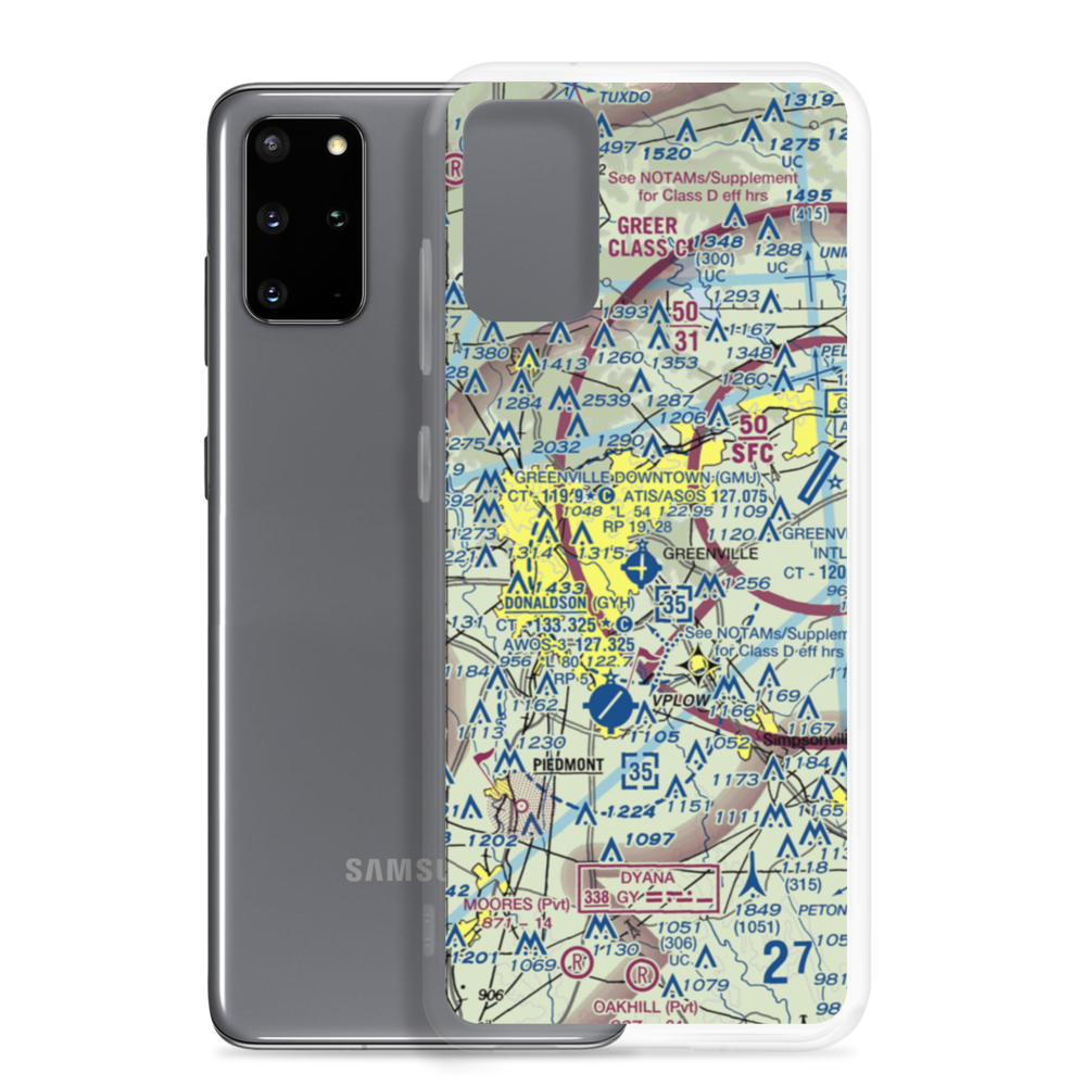 Greenville Downtown Airport (GMU) VFR Sectional Samsung Case Samsung Galaxy S20 Plus model shown