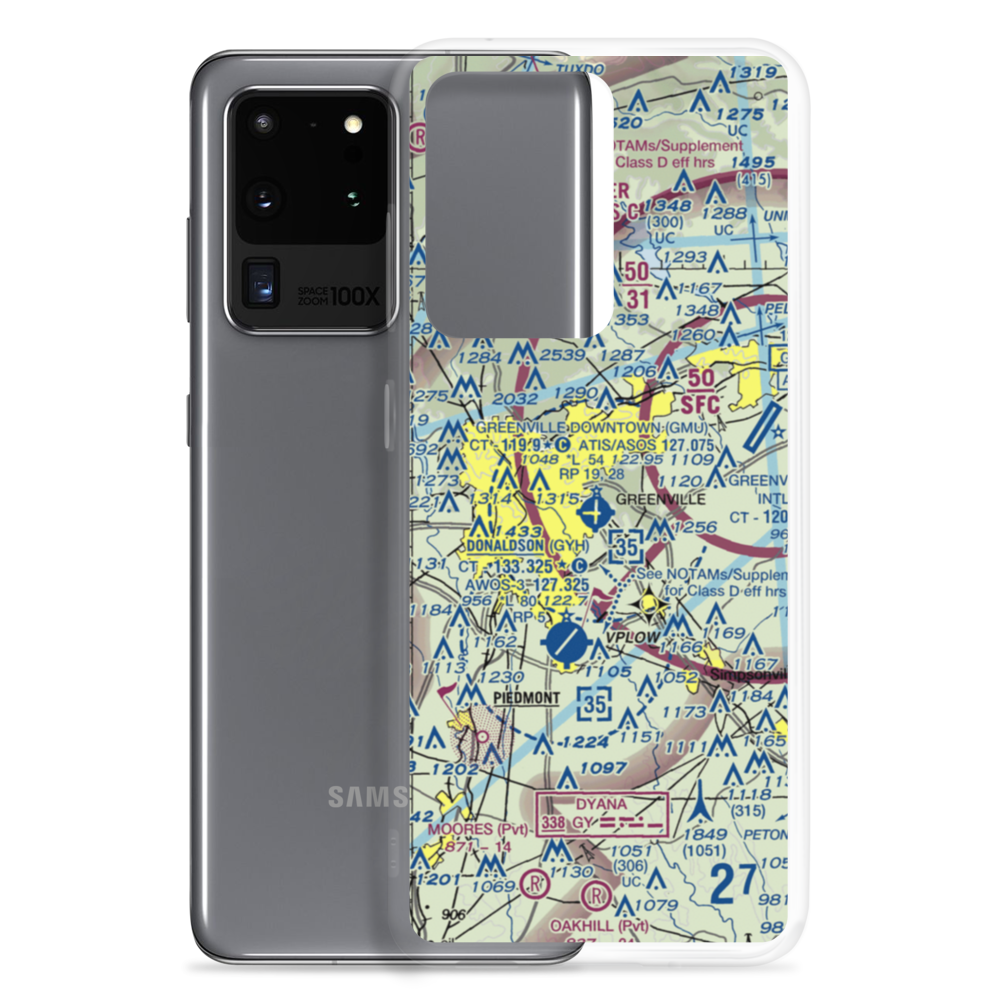 Greenville Downtown Airport (GMU) VFR Sectional Samsung Case Samsung Galaxy S20 Ultra model shown