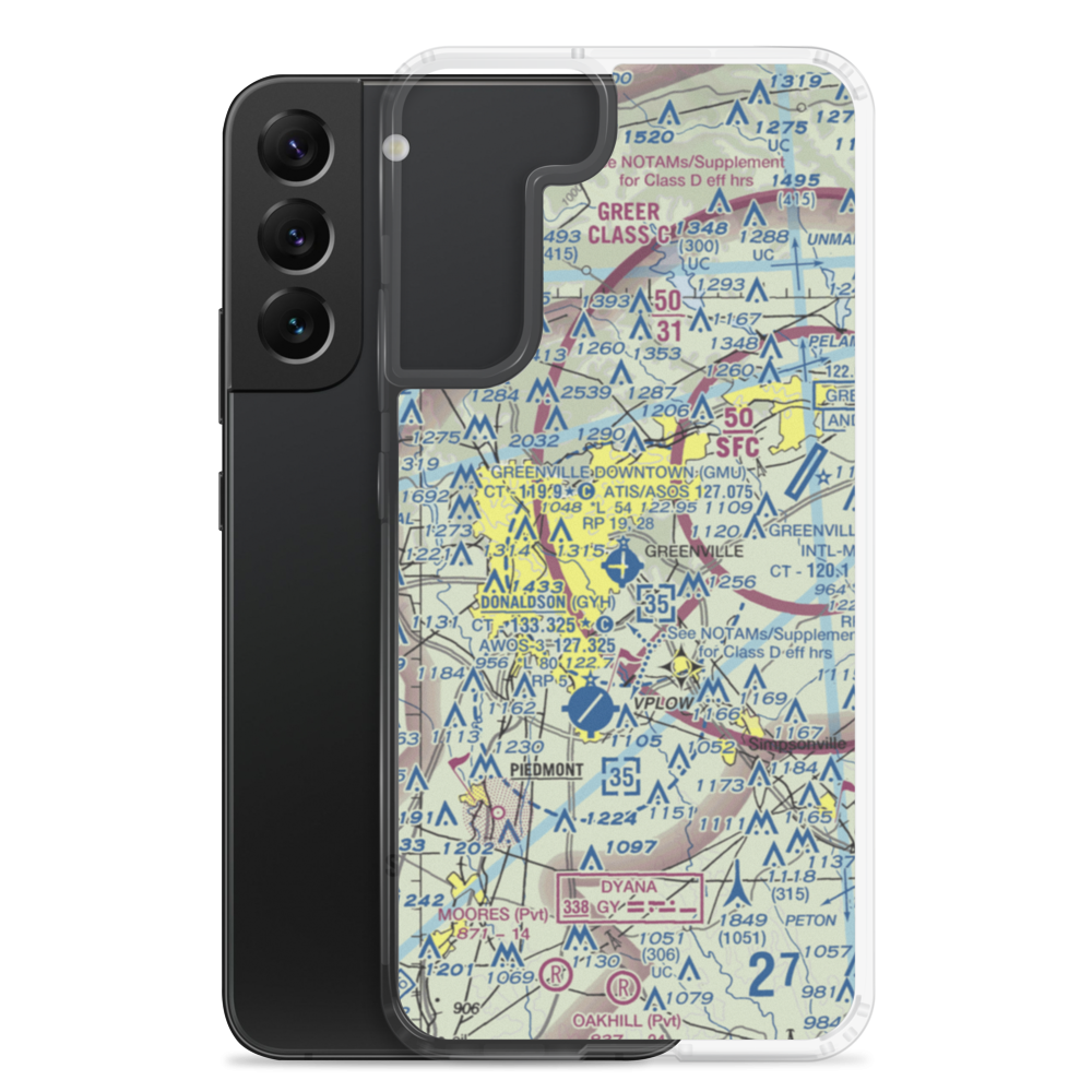 Greenville Downtown Airport (GMU) VFR Sectional Samsung Case Samsung Galaxy S22 Plus model shown