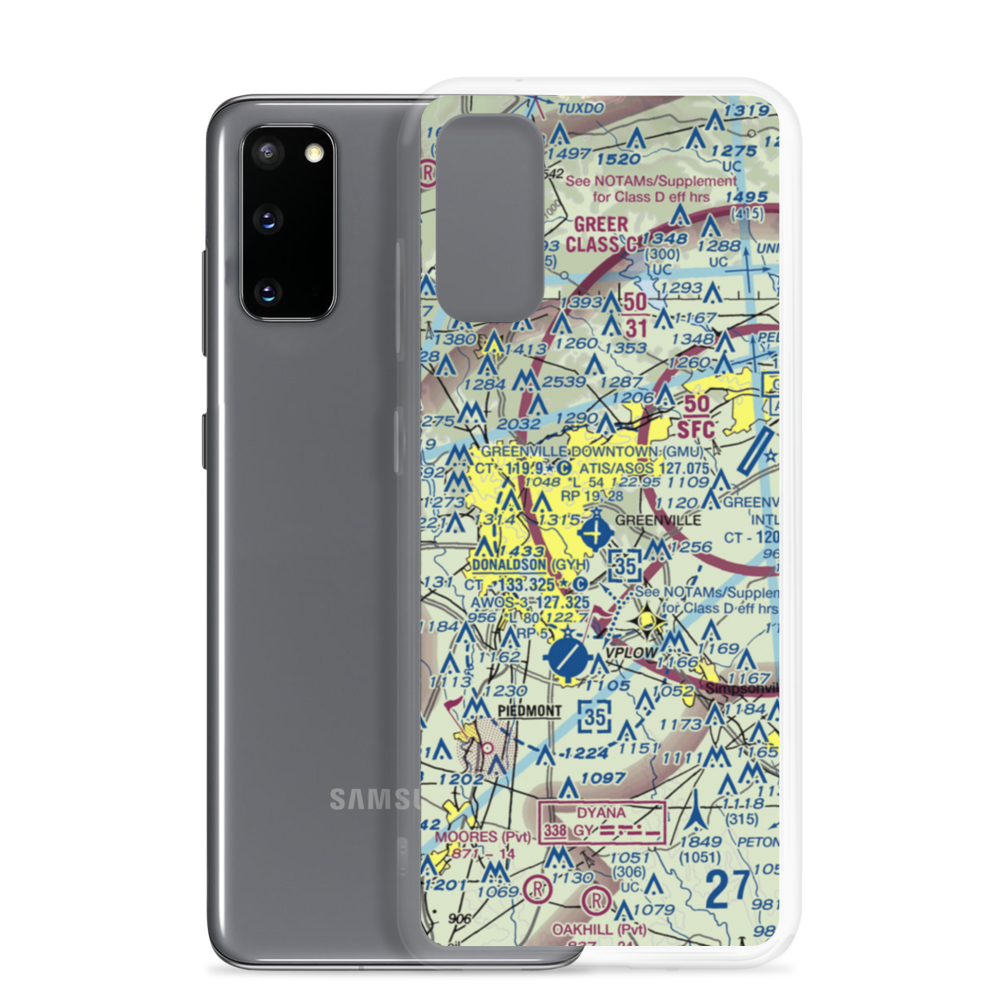 Greenville Downtown Airport (GMU) VFR Sectional Samsung Case Samsung Galaxy S20 model shown