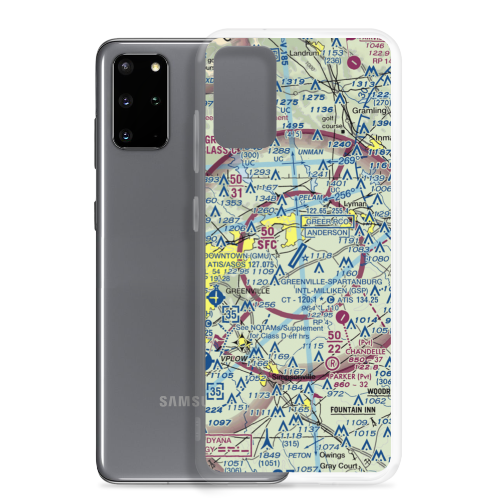 Greenville Spartanburg International Airport (GSP) VFR Sectional Samsung Case Samsung Galaxy S20 Plus model shown