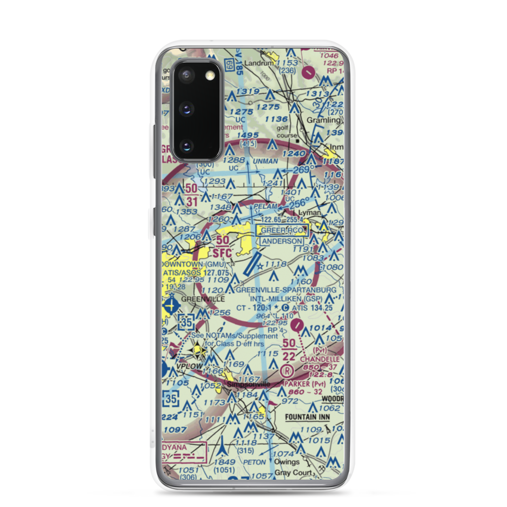 Greenville Spartanburg International Airport (GSP) VFR Sectional Samsung Case Samsung Galaxy S20 model shown