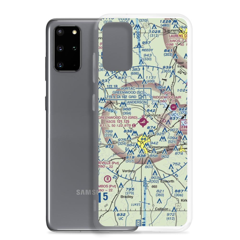 Greenwood County Airport (GRD) VFR Sectional Samsung Case Samsung Galaxy S20 Plus model shown