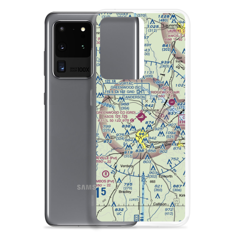 Greenwood County Airport (GRD) VFR Sectional Samsung Case Samsung Galaxy S20 Ultra model shown