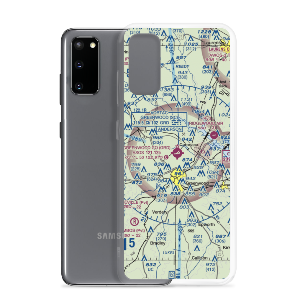 Greenwood County Airport (GRD) VFR Sectional Samsung Case Samsung Galaxy S20 model shown
