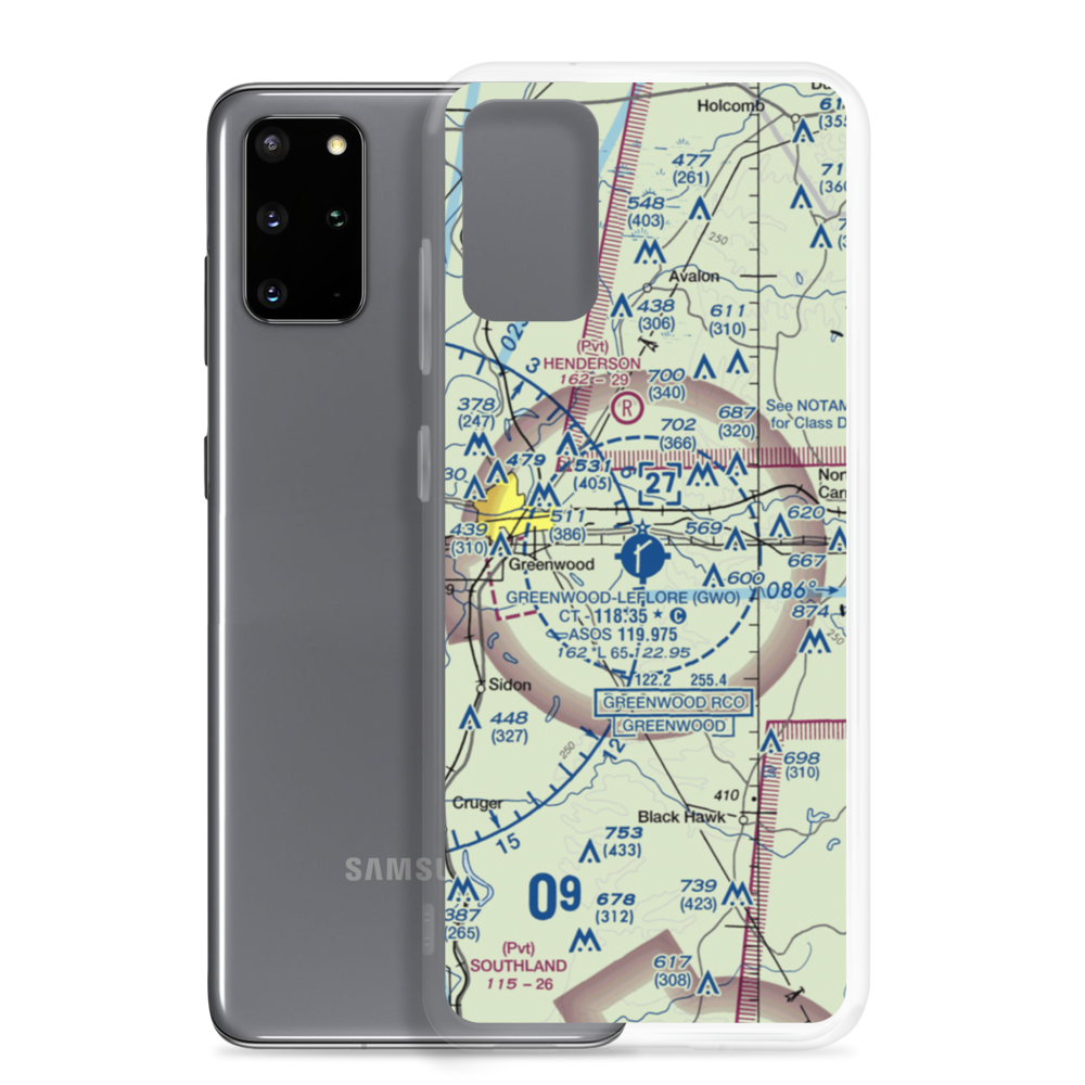 Greenwood–Leflore Airport (GWO) VFR Sectional Samsung Case Samsung Galaxy S20 Plus model shown