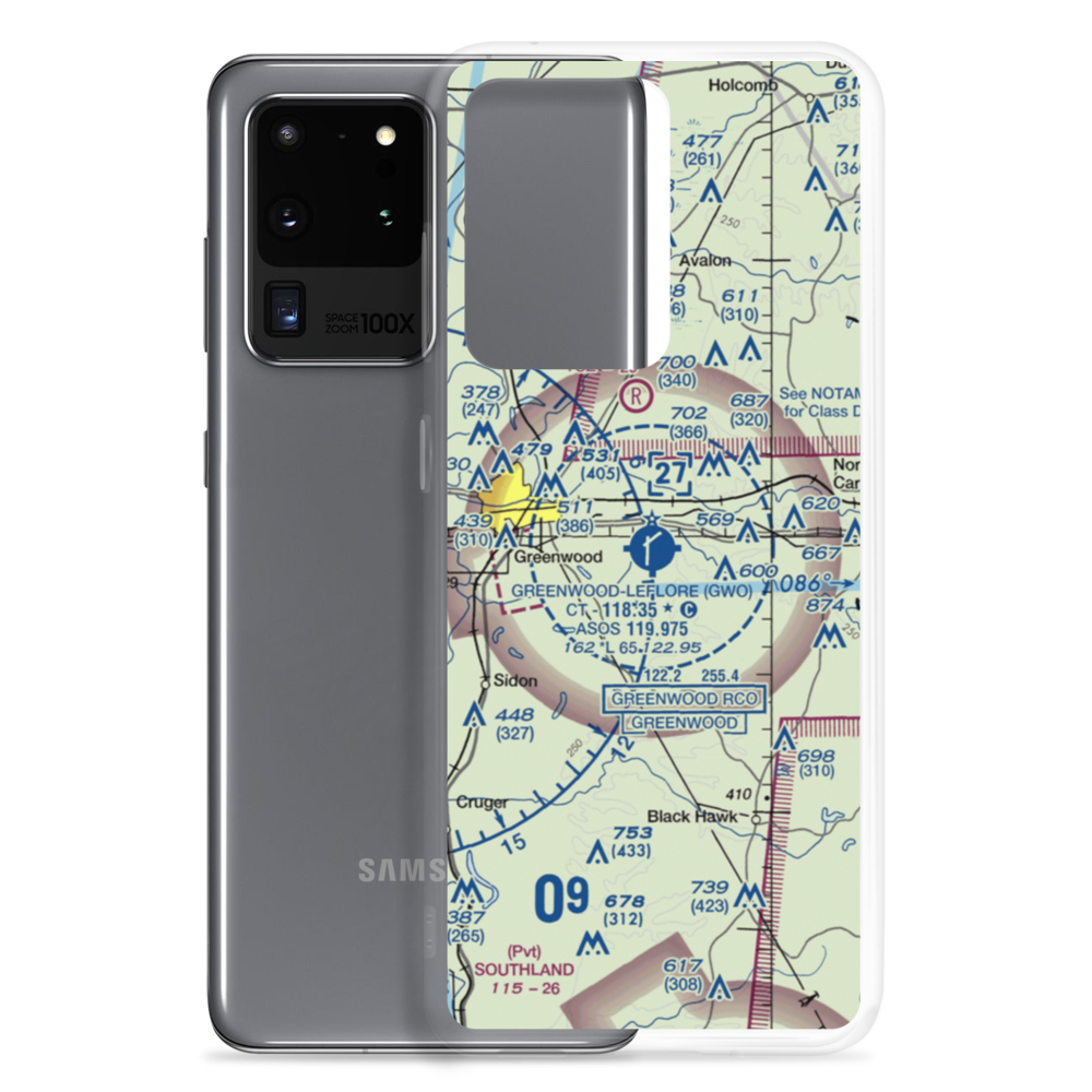 Greenwood–Leflore Airport (GWO) VFR Sectional Samsung Case Samsung Galaxy S20 Ultra model shown