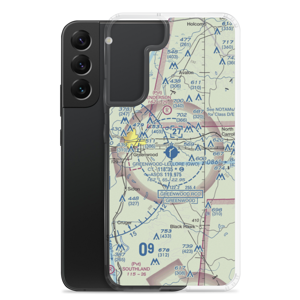 Greenwood–Leflore Airport (GWO) VFR Sectional Samsung Case Samsung Galaxy S22 Plus model shown