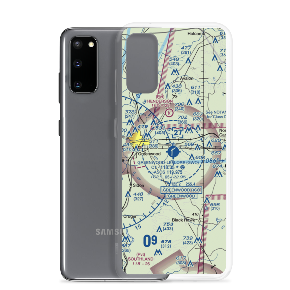 Greenwood–Leflore Airport (GWO) VFR Sectional Samsung Case Samsung Galaxy S20 model shown