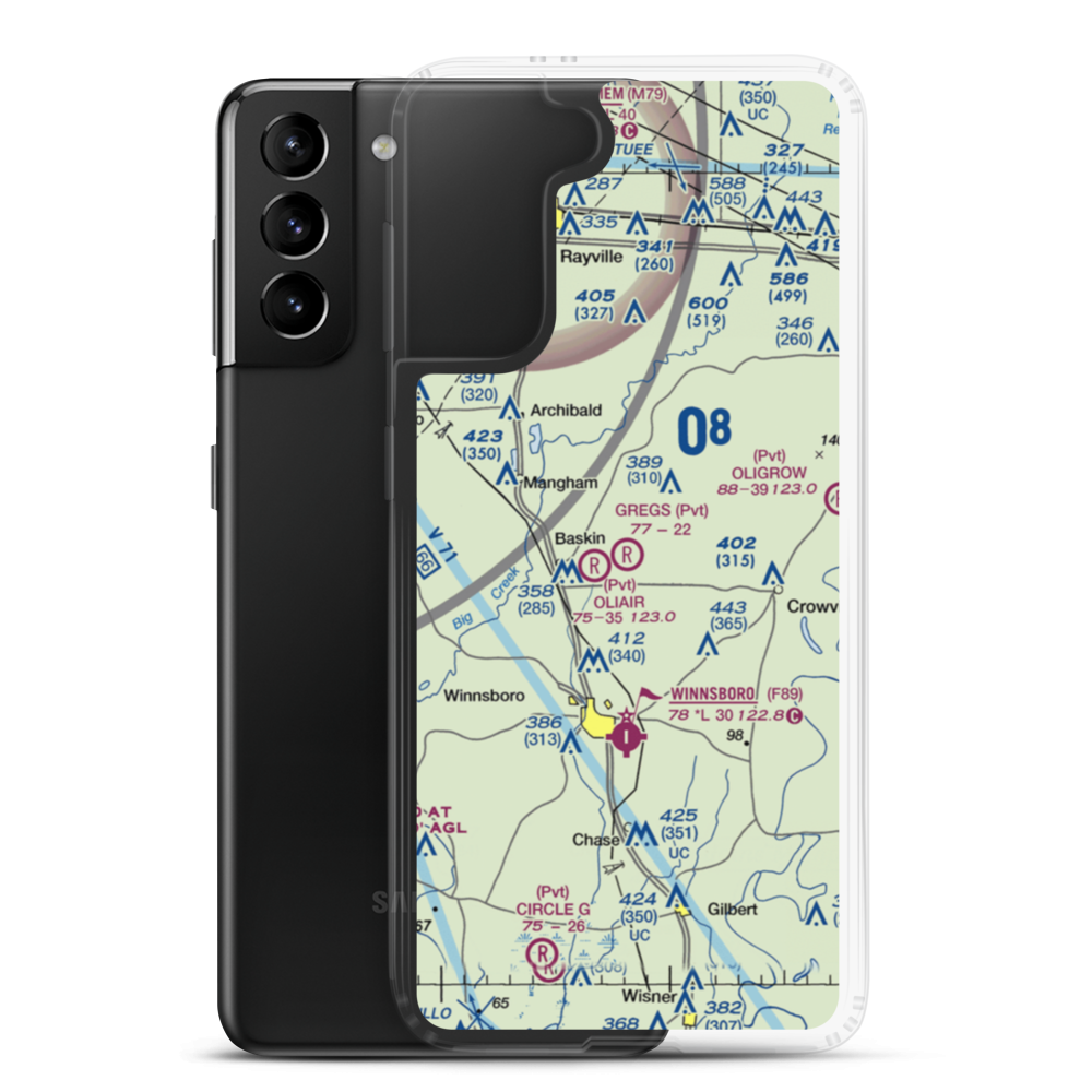 Greg's Flying Service Airport (05LA) VFR Sectional Samsung Case Samsung Galaxy S21 Plus model shown