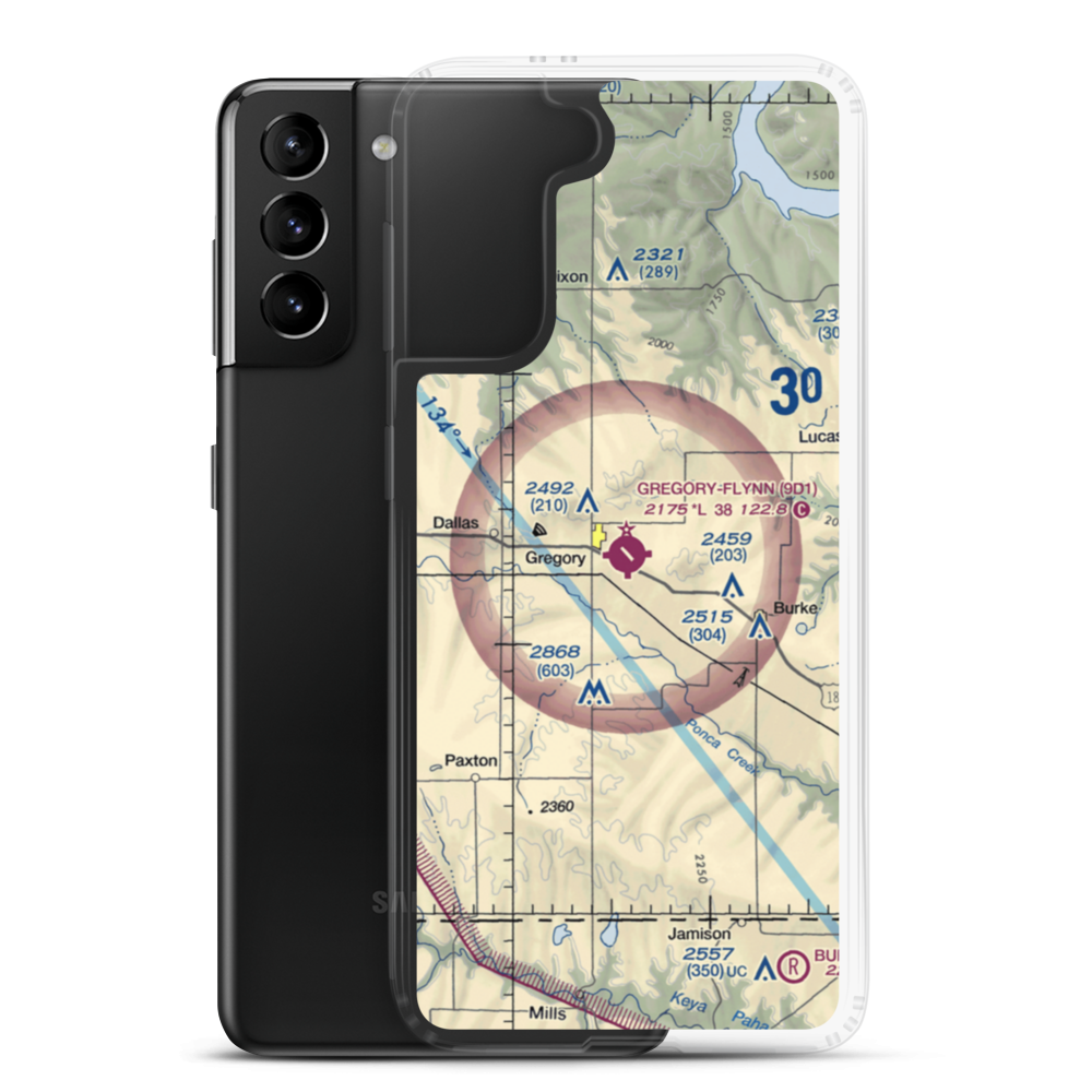 Gregory Municipal Airport - Flynn Field (9D1) VFR Sectional Samsung Case Samsung Galaxy S21 Plus model shown