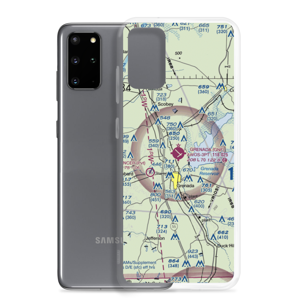 Grenada Municipal Airport (GNF) VFR Sectional Samsung Case Samsung Galaxy S20 Plus model shown