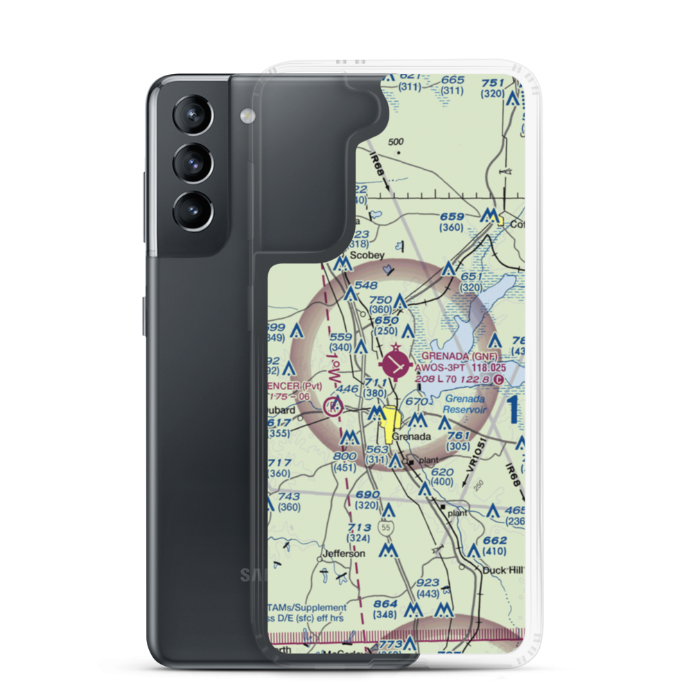 Grenada Municipal Airport (GNF) VFR Sectional Samsung Case Samsung Galaxy S21 model shown