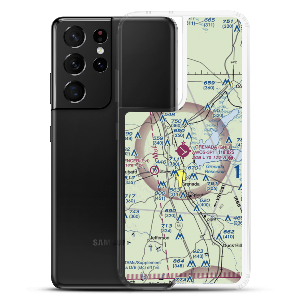 Grenada Municipal Airport (GNF) VFR Sectional Samsung Case Samsung Galaxy S21 Ultra model shown