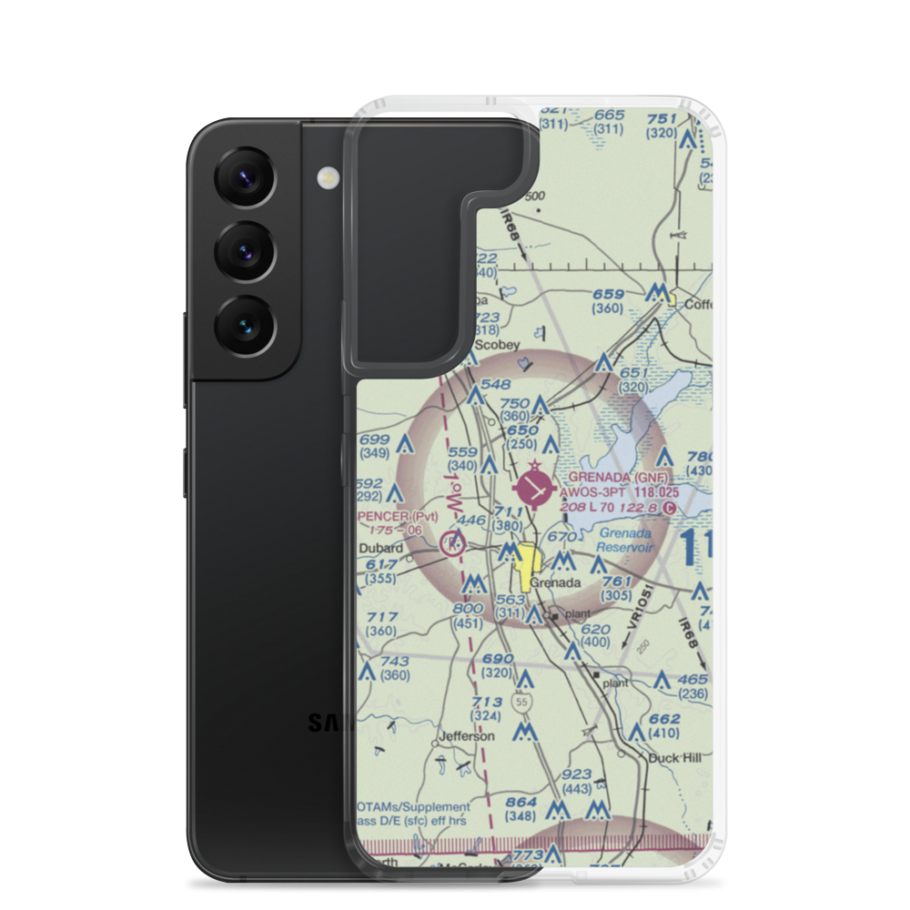 Grenada Municipal Airport (GNF) VFR Sectional Samsung Case Samsung Galaxy S22 model shown