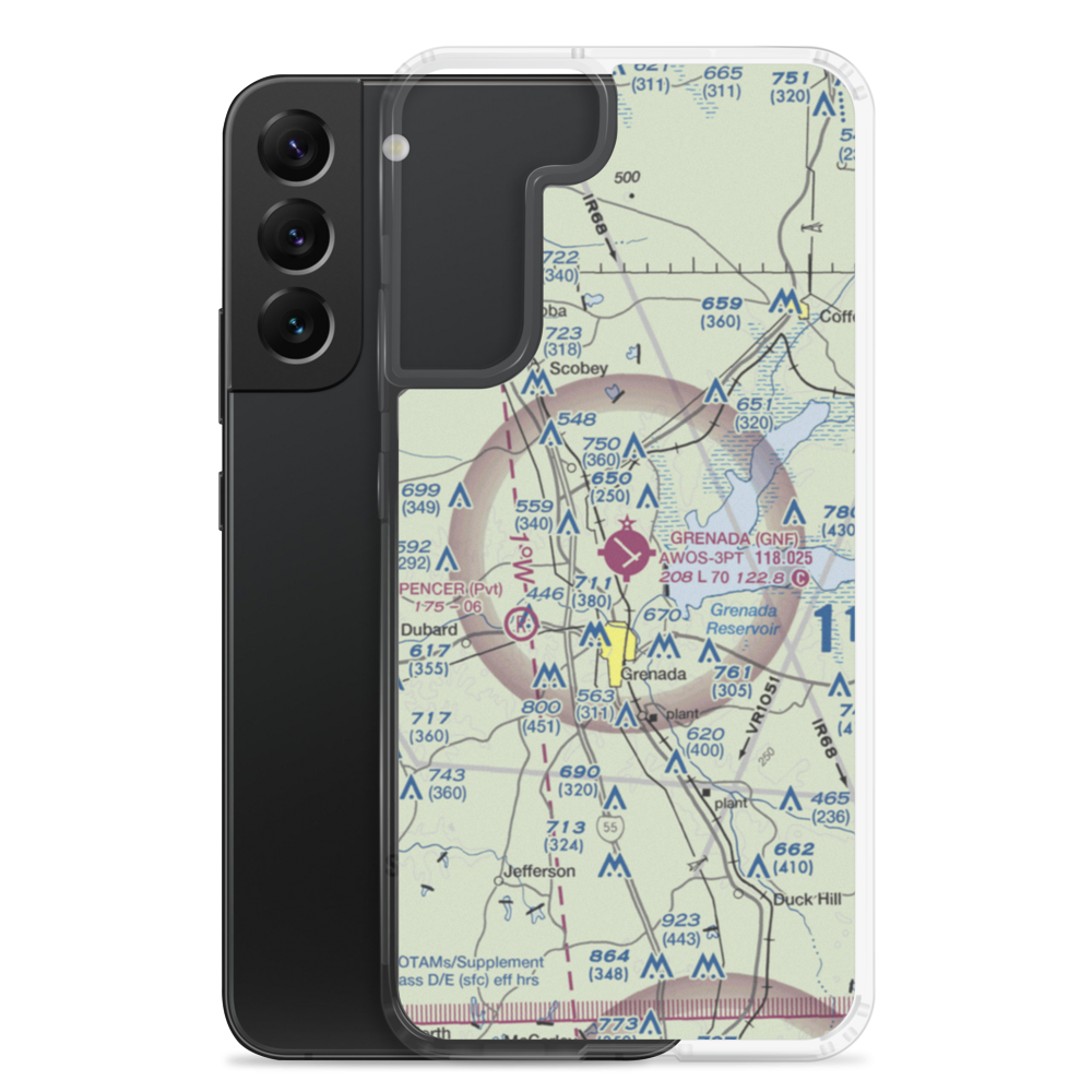 Grenada Municipal Airport (GNF) VFR Sectional Samsung Case Samsung Galaxy S22 Plus model shown