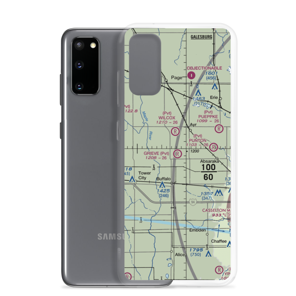 Grieve Airport (ND59) VFR Sectional Samsung Case Samsung Galaxy S20 model shown