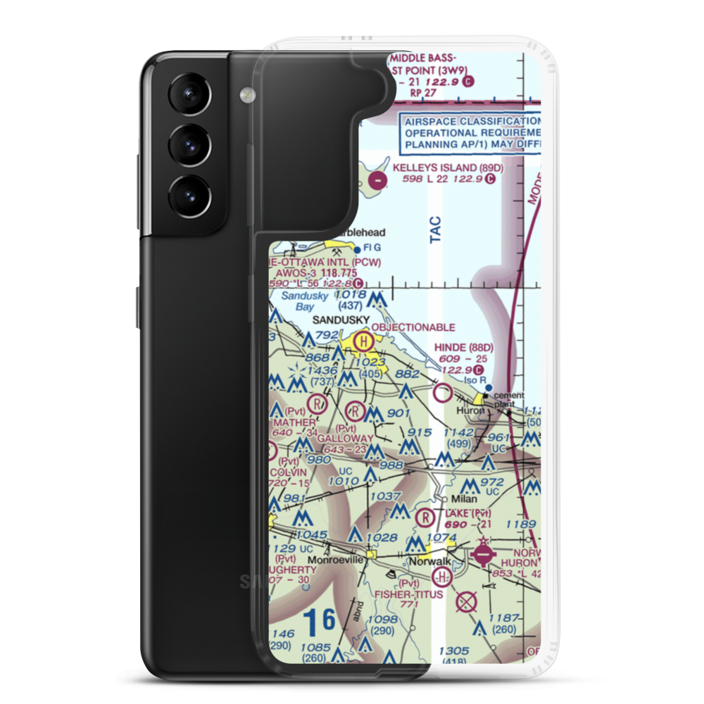 Griffing Sandusky Airport (SKY) VFR Sectional Samsung Case Samsung Galaxy S21 Plus model shown