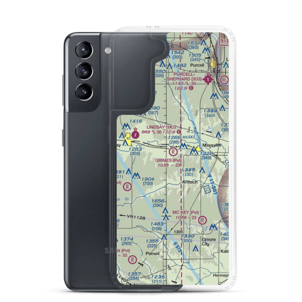 Grimes Airport (1OK7) VFR Sectional Samsung Case Samsung Galaxy S21 model shown