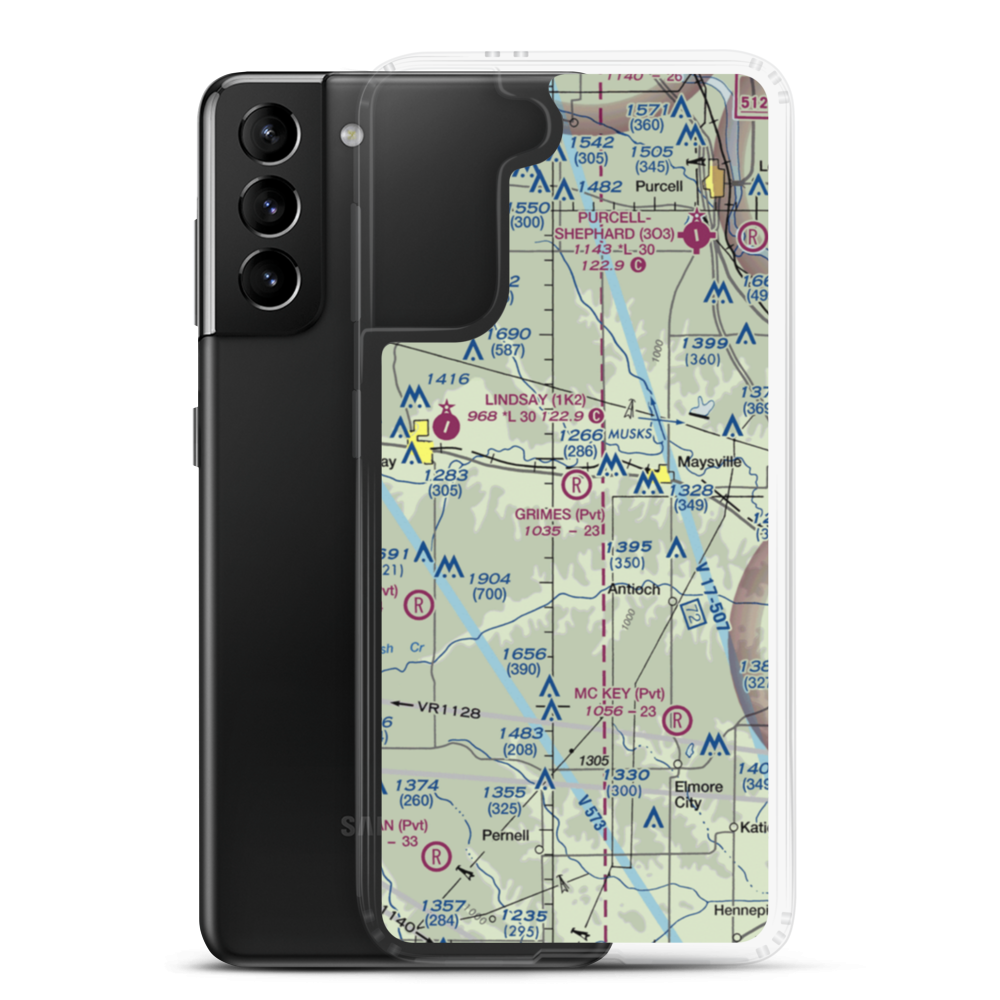 Grimes Airport (1OK7) VFR Sectional Samsung Case Samsung Galaxy S21 Plus model shown