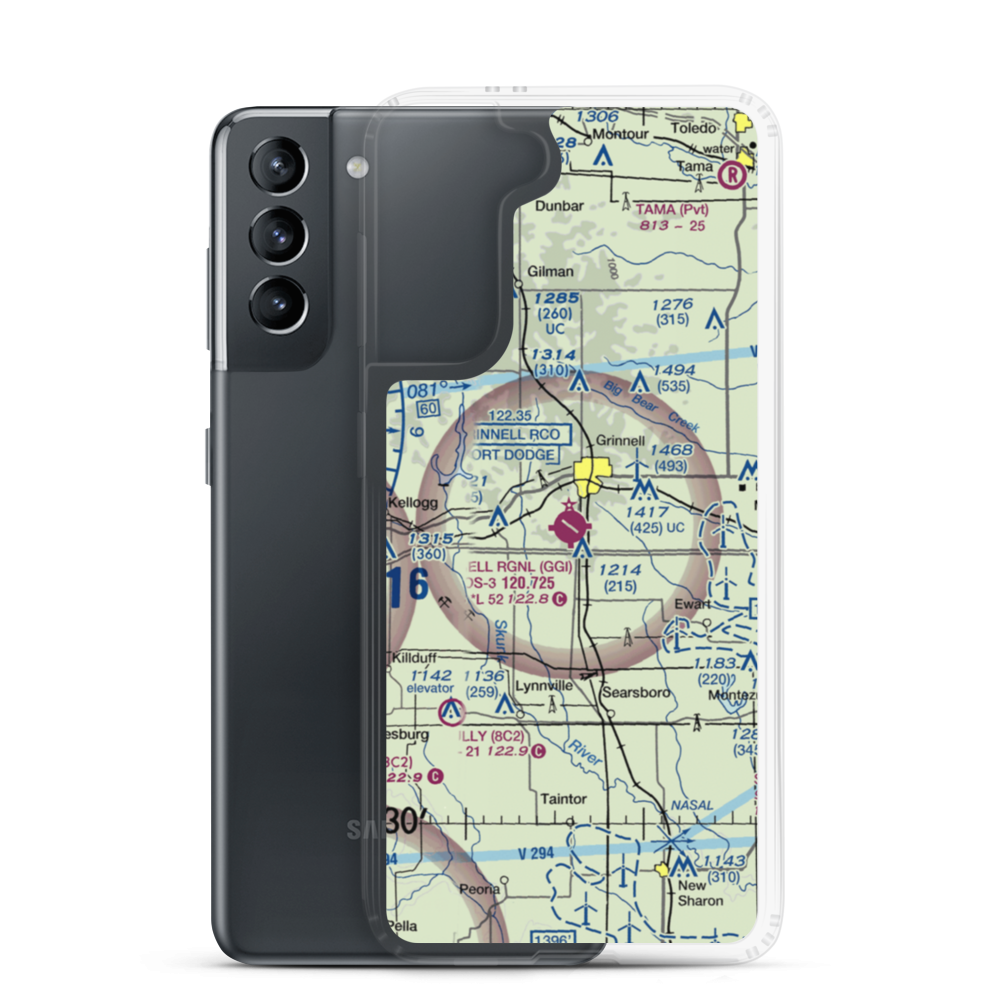 Grinnell Regional Airport (GGI) VFR Sectional Samsung Case Samsung Galaxy S21 model shown
