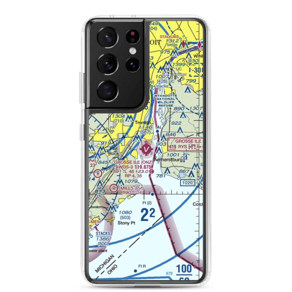 Grosse Ile Municipal Airport (ONZ) VFR Sectional Samsung Case Samsung Galaxy S21 Ultra model shown