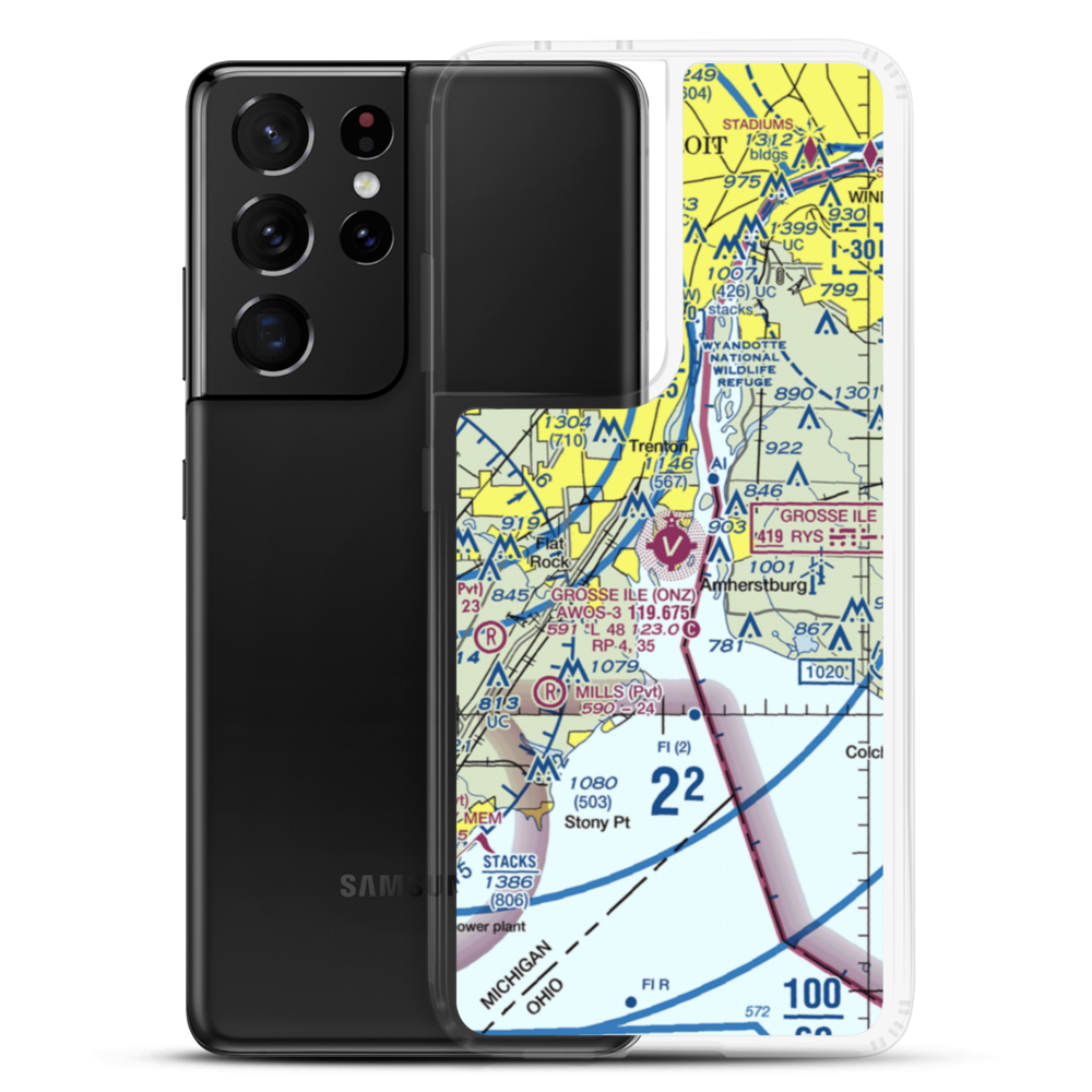 Grosse Ile Municipal Airport (ONZ) VFR Sectional Samsung Case Samsung Galaxy S21 Ultra model shown