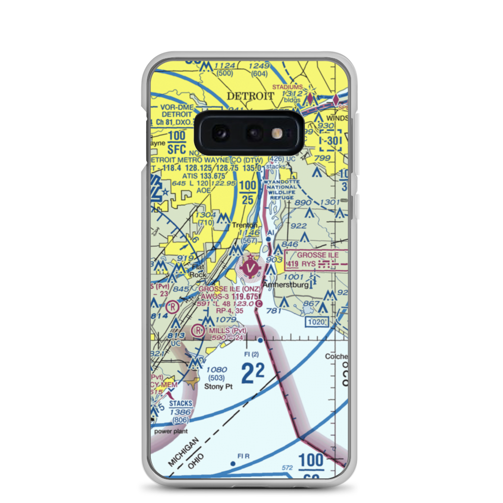 Grosse Ile Municipal Airport (ONZ) VFR Sectional Samsung Case Samsung Galaxy S10e model shown