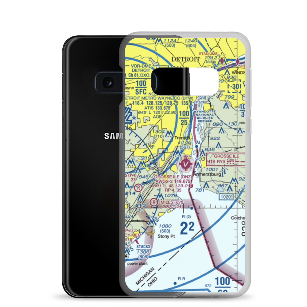 Grosse Ile Municipal Airport (ONZ) VFR Sectional Samsung Case Samsung Galaxy S10e model shown